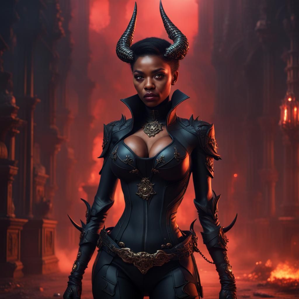 Detailed Black She-Devil Agent in Fantasy Art