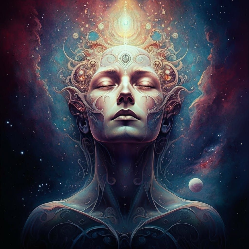 Mystical Figure in Space: Beksiński-Style Watercolor