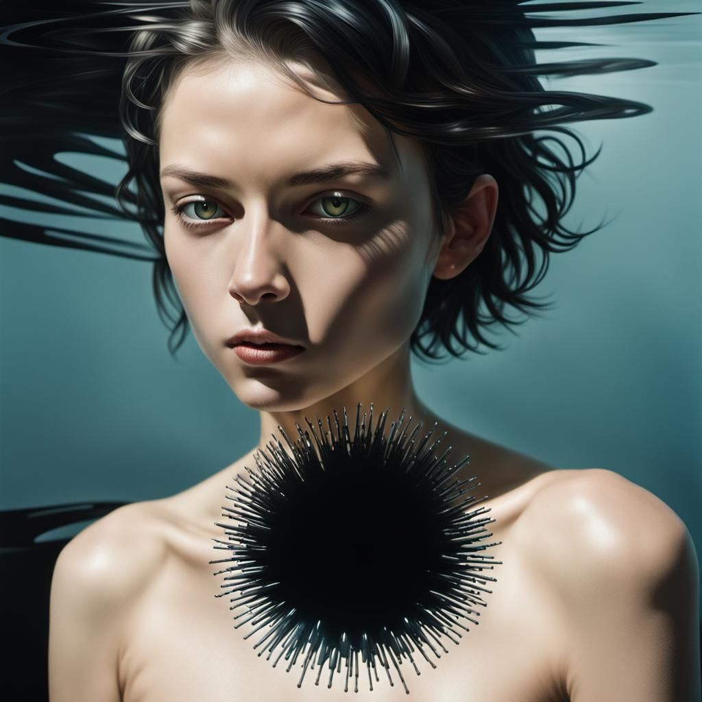 Surreal Portrait in a Dark, Reflective Aesthetic