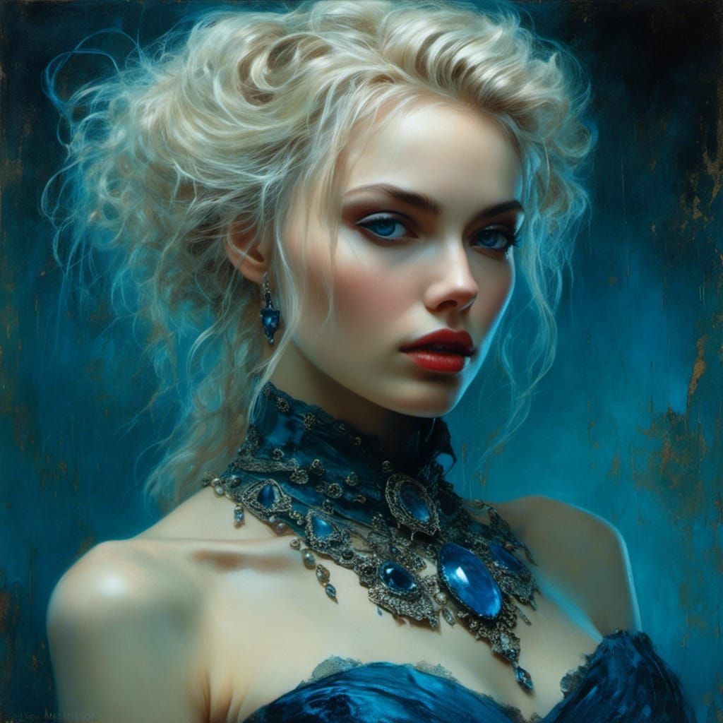 Icy Blonde in Latex Corset: Macabre Portrait