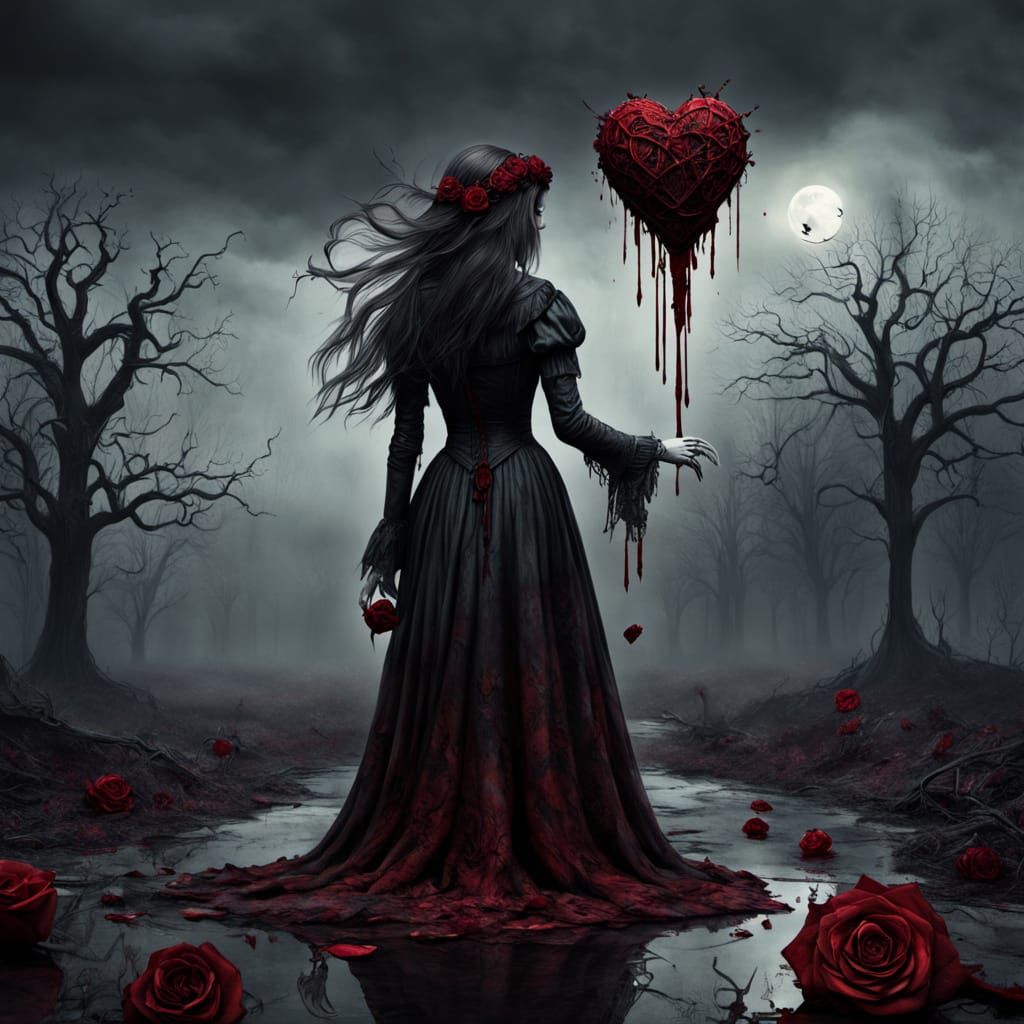 Macabre Valentine's Day Landscape: Spectral Rose and Eerie L...
