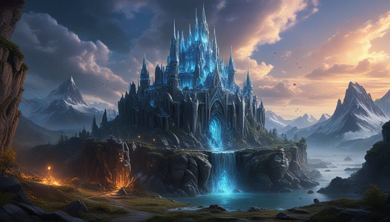 Futuristic Robots Build Nordic Ice Castle Concept Art