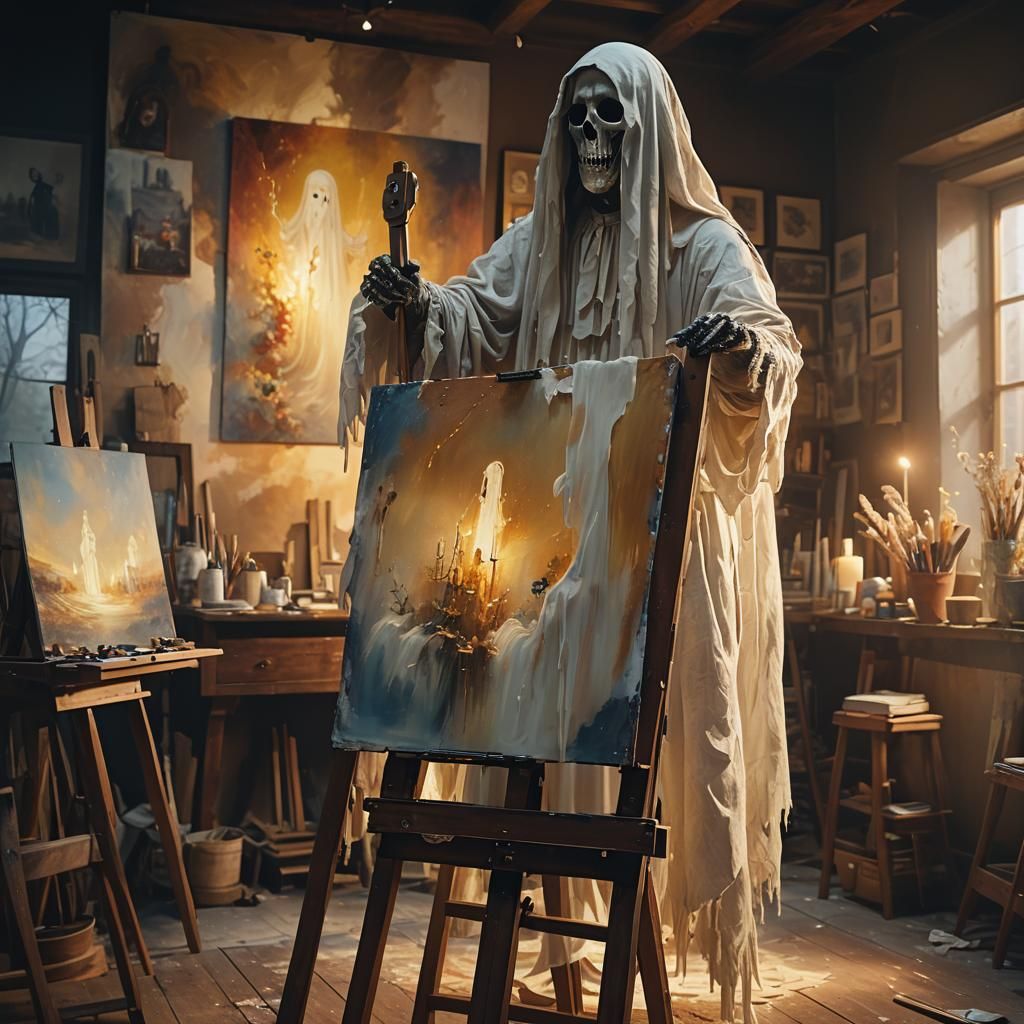 Ghostly Artist at Easel: Digital Matte Painting