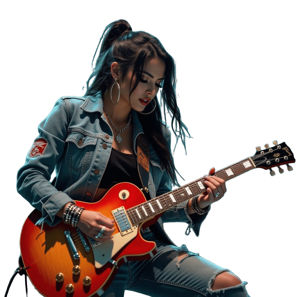Rock Girl Shreds Electric Guitar in Cinematic Style