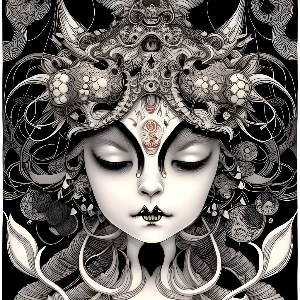 Intricate Oni Beauty in Minimalist Style
