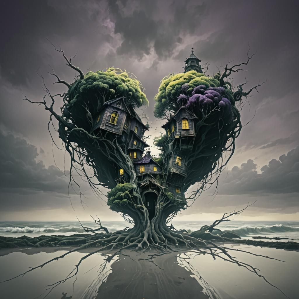 Sinister House on Island: Gustave Doré Style