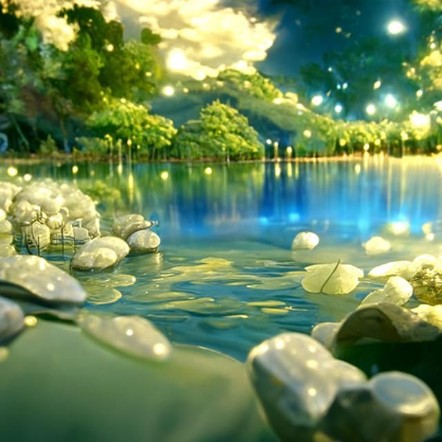 Cosmic Lake Reflection in Anime Style