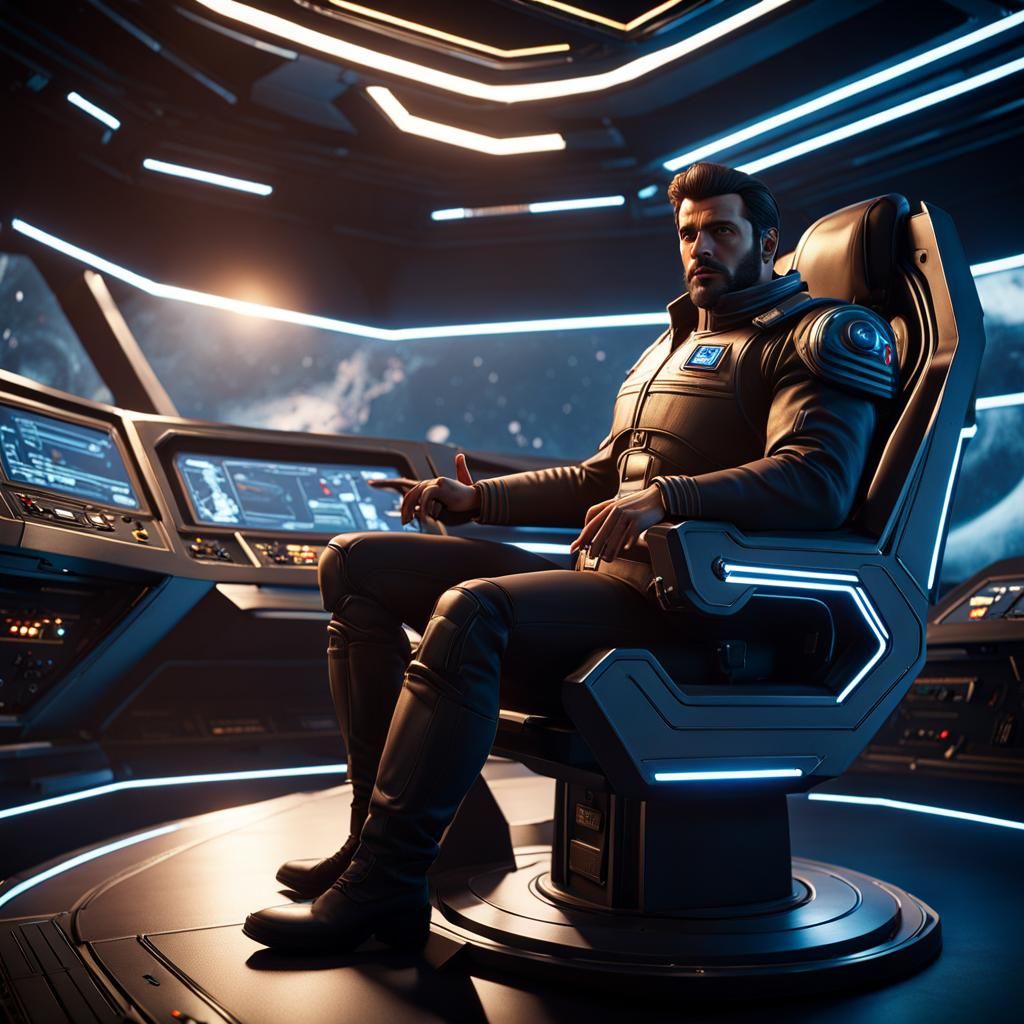 Starship Captain Addresses Crew in 3D Cinematic Style