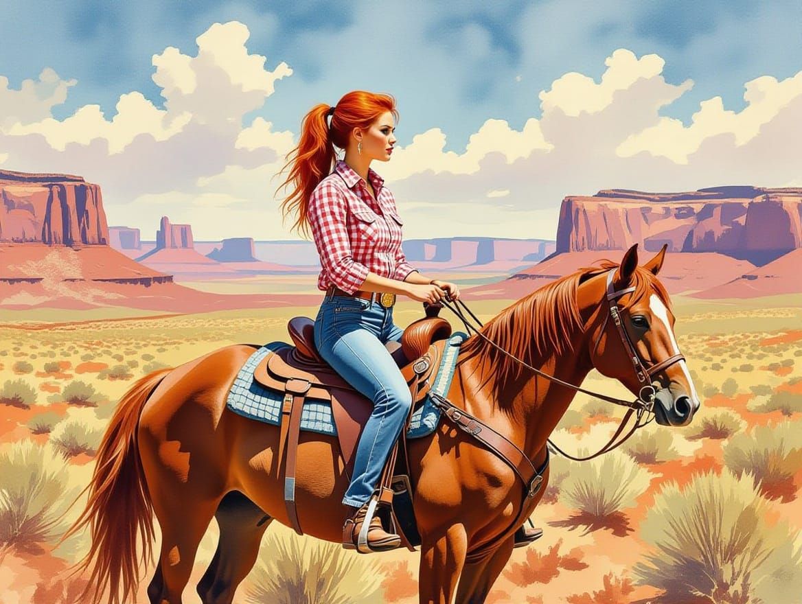 Surrealistic Pulp Magazine Landscape of Red-Haired Woman on ...