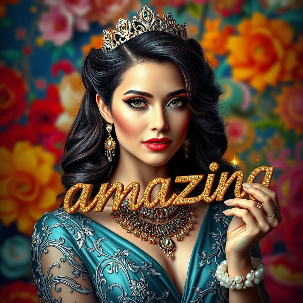 Elegant Lady Radiates Wonder in Vibrant Hyperrealistic Art