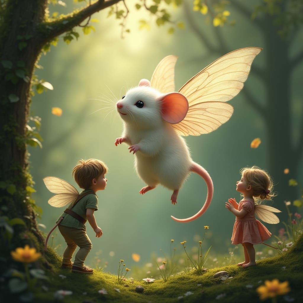 Whimsical Forest Encounter in Watercolor Style