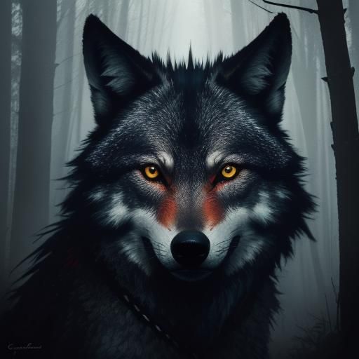 Surreal Double Exposure: Red Riding Hood and Wolf