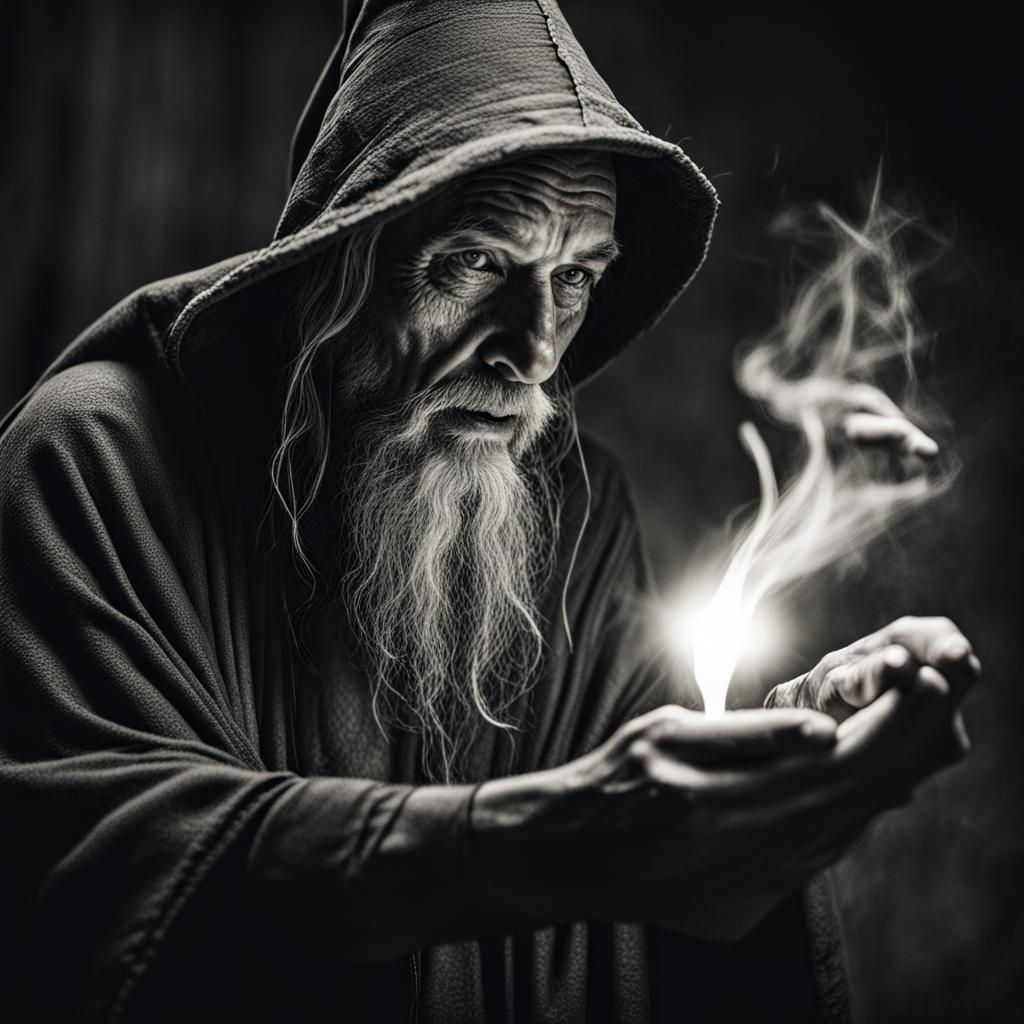 Wizard Casting Spell in Ambient Light Portrait