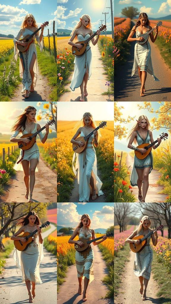 Half-Elf Bard Playing Lute on Spring Day