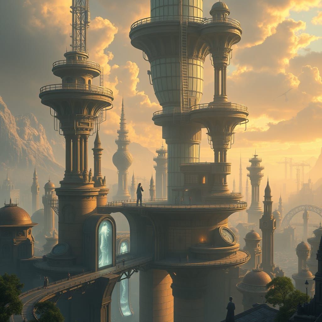 Ancient Magical Fantasy Megastructure in Cyberpunk Style