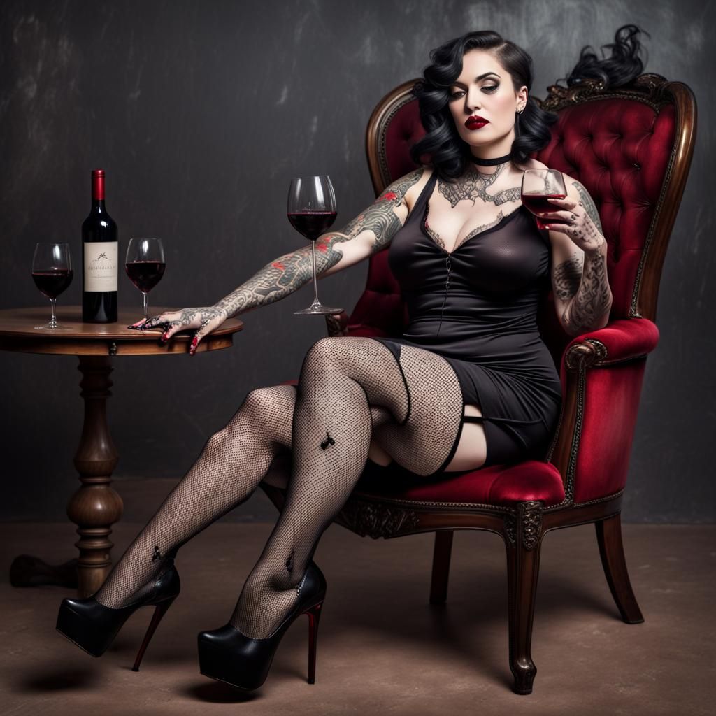 Gothic Woman Drinking Wine Portrait