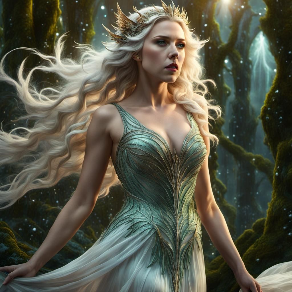 Crystal Fairy in Enchanted Winter Forest, Digital Art