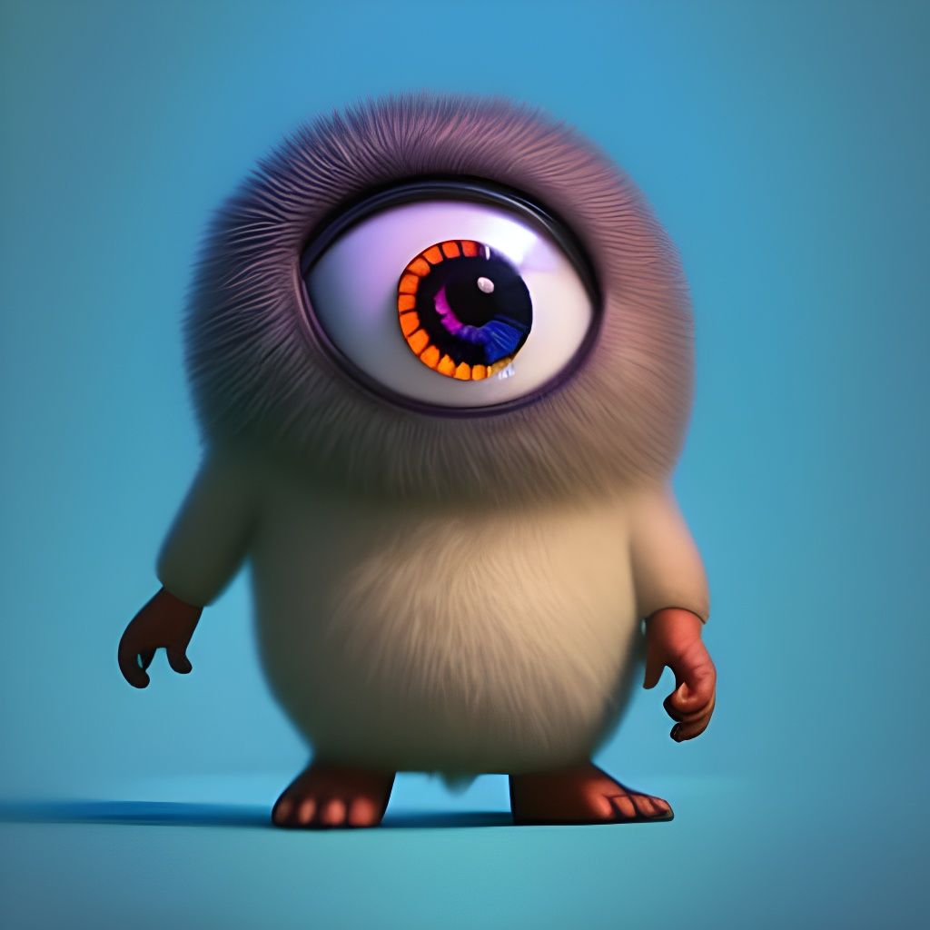 Cute Fluffy Multi-Eyed Creature by River, 3D Render