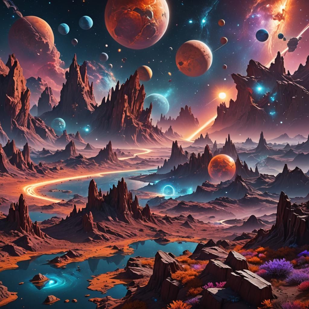 Vibrant Cosmic Space Art in Detailed Matte Painting