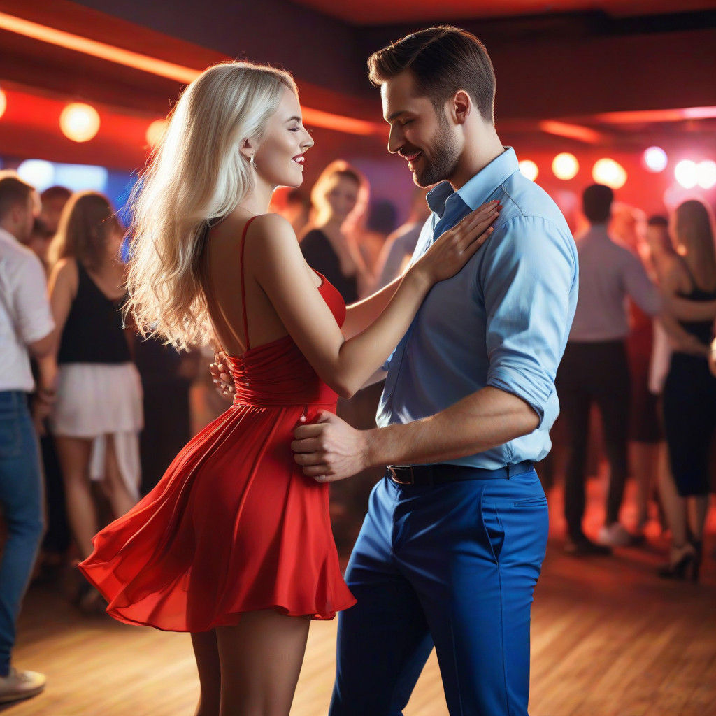 Couple Dancing Together in White and Blue Nightclub Scene