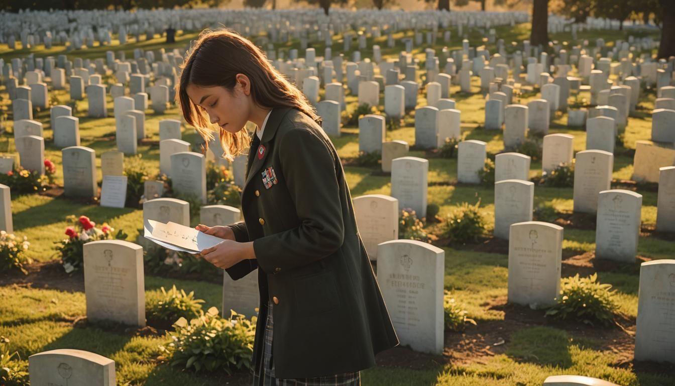 Girl Honors Father in Golden Military Cemetery