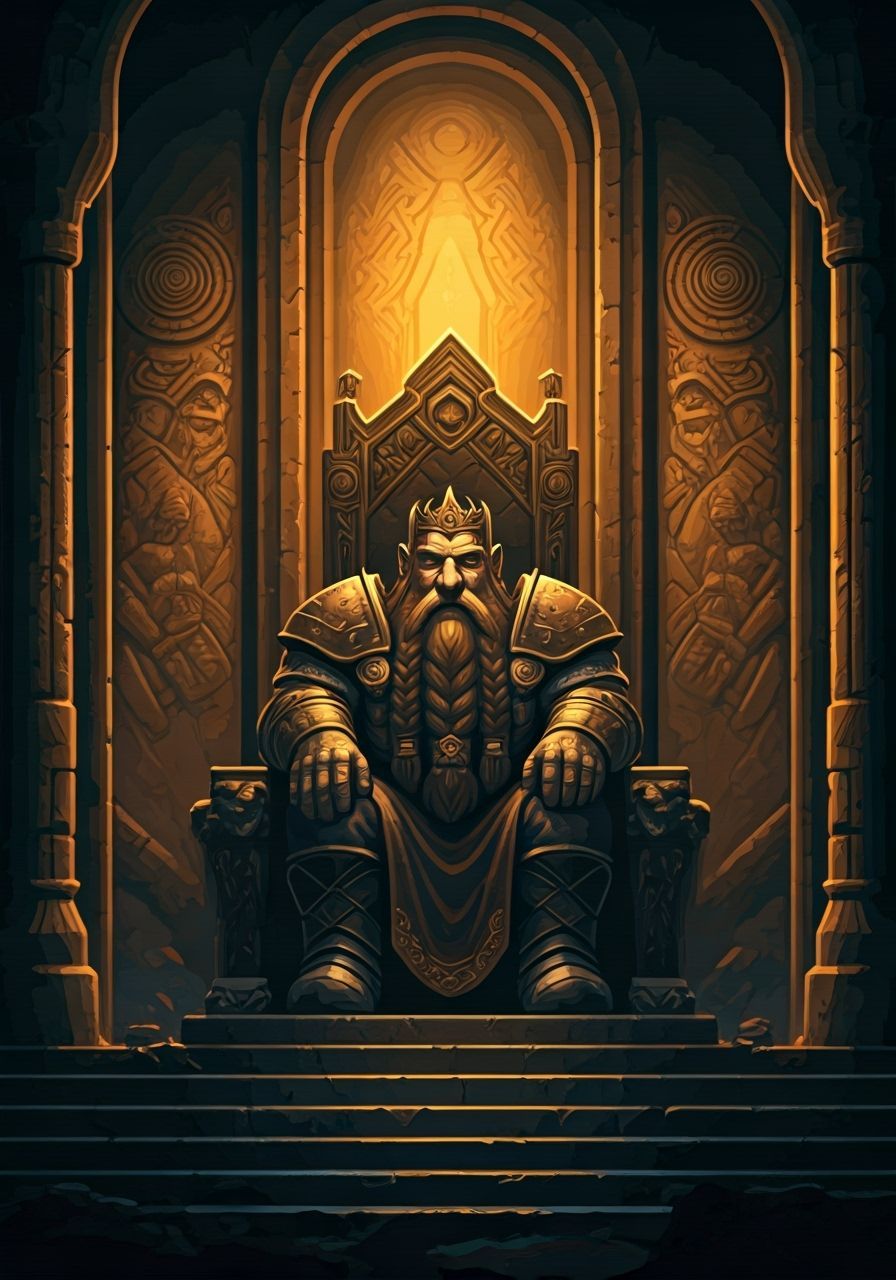 Dwarven King on Throne in Dark Fantasy Style