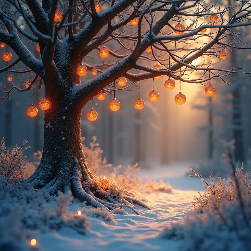 Winter Wonderland Scene in Golden Light