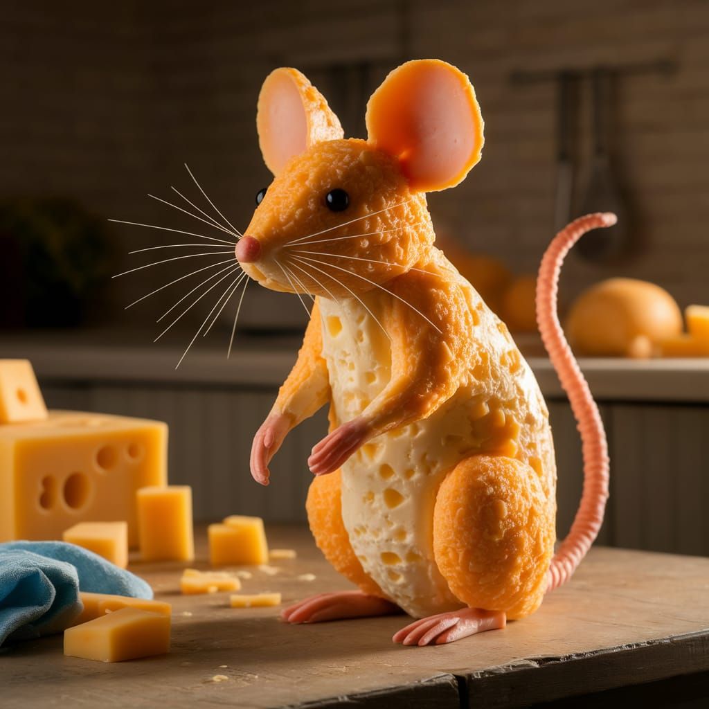 Cheese Mouse Sculpture in Warm Kitchen Light