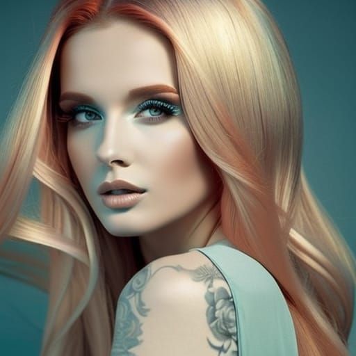 Beautiful Woman with Red Hair on Beach