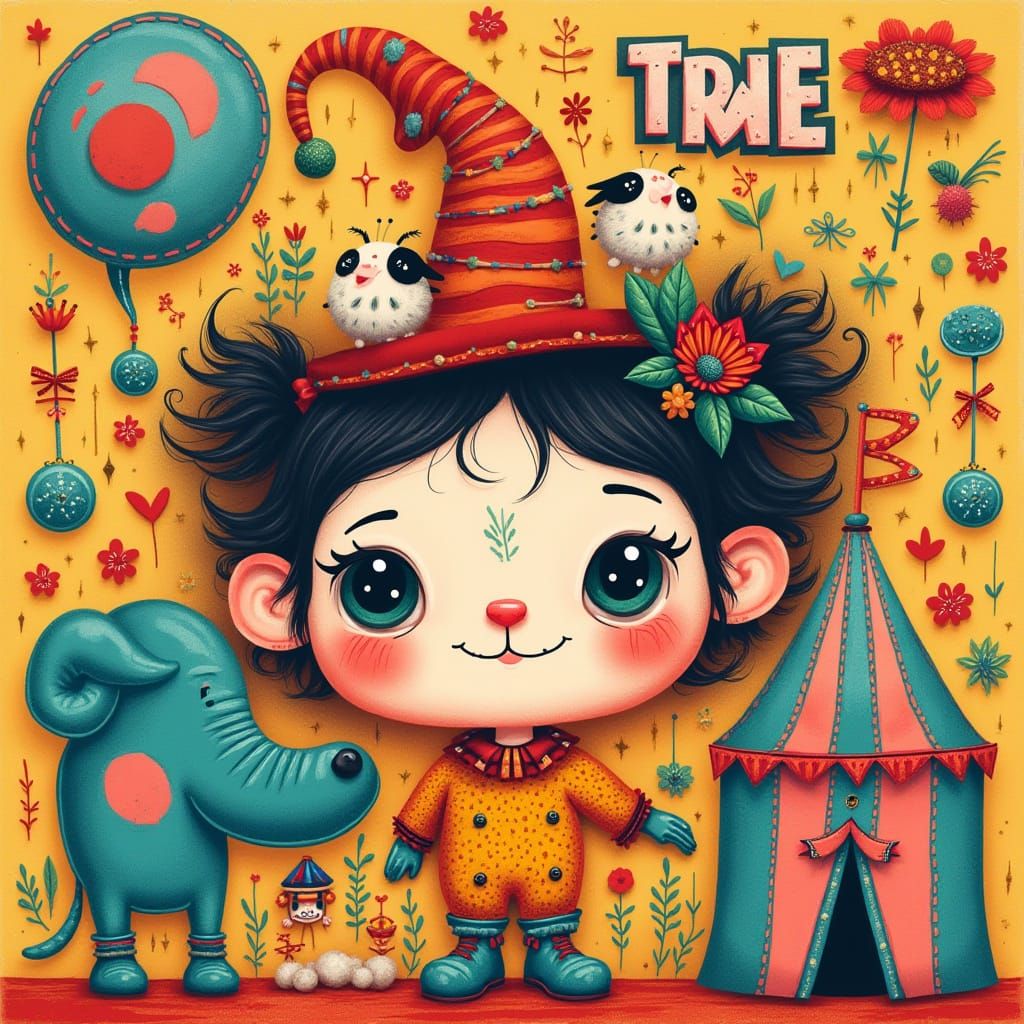 Whimsical Circus Postcard in Italian Brainrot Style