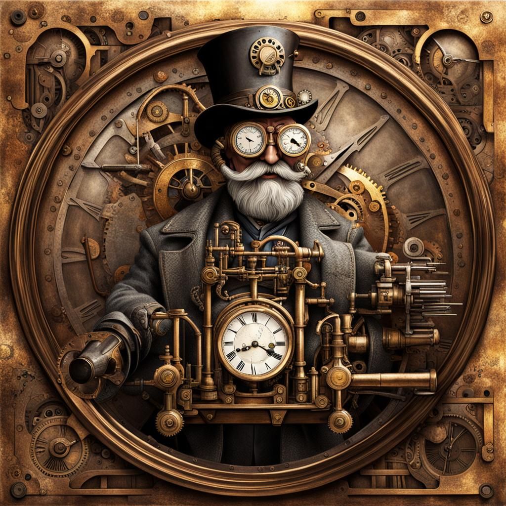 Steampunk Father Time with Clockwork Engine