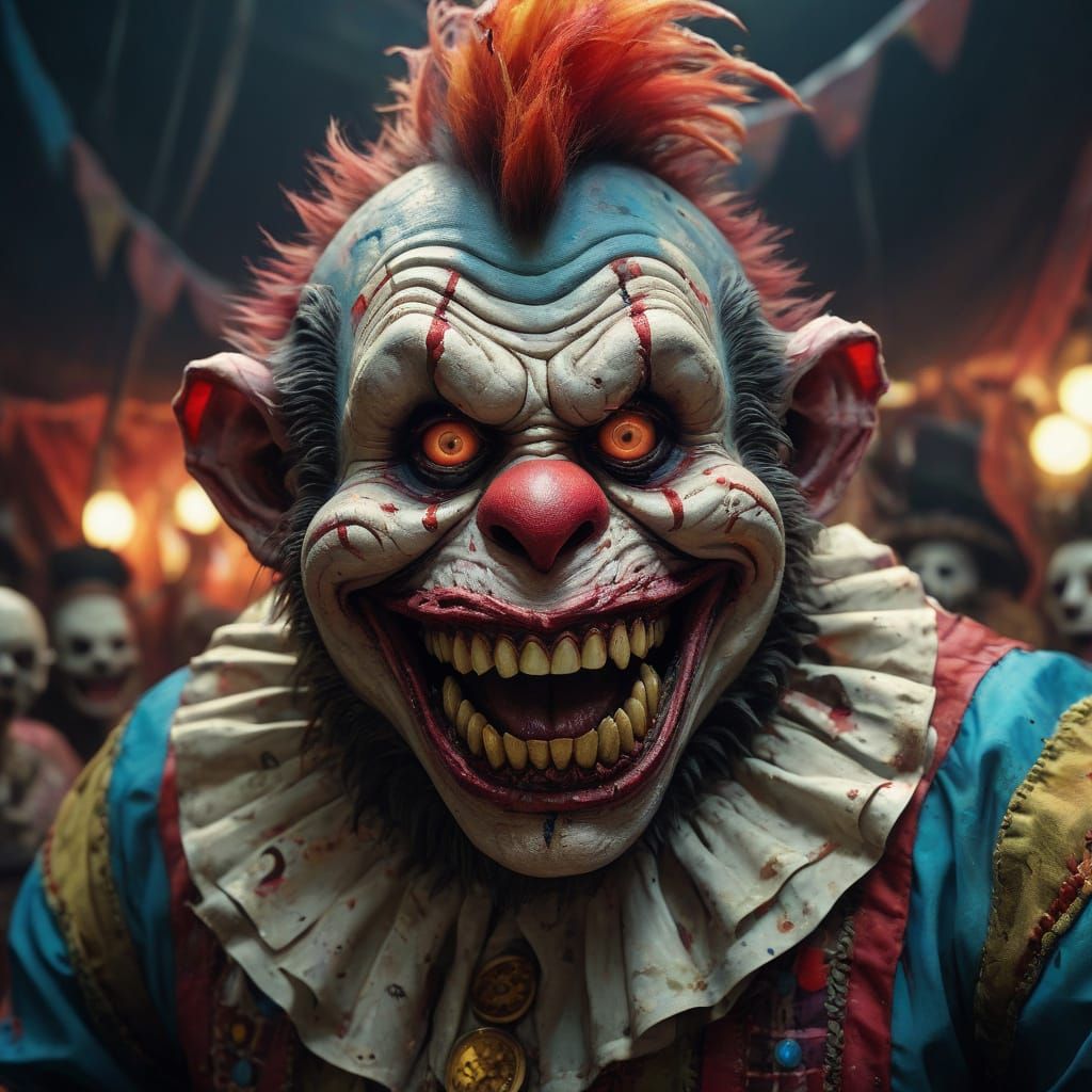 Vibrant Dark Fantasy Portrait of a Grinning Clown General