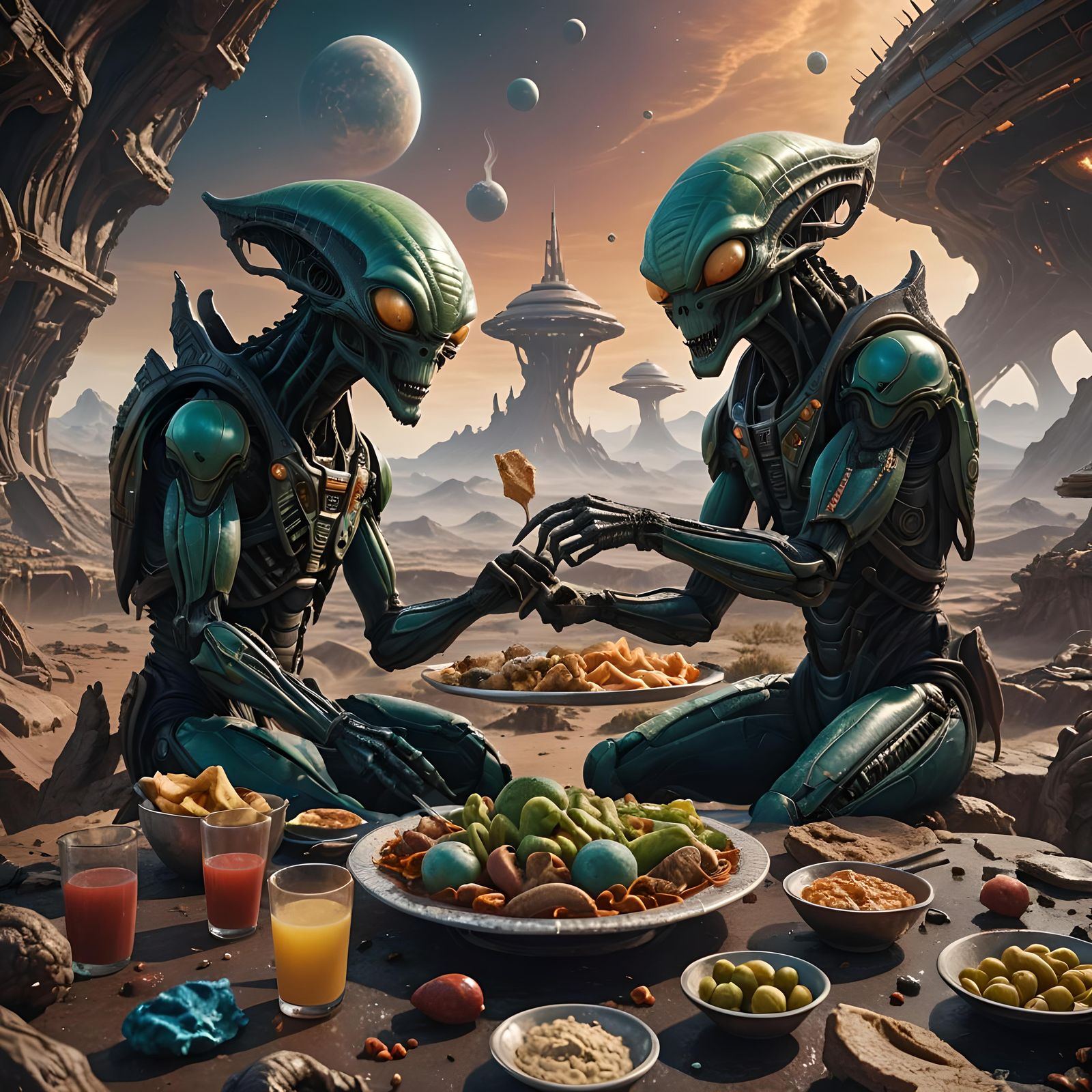 Aliens Enjoying Dinner on an Unknown World