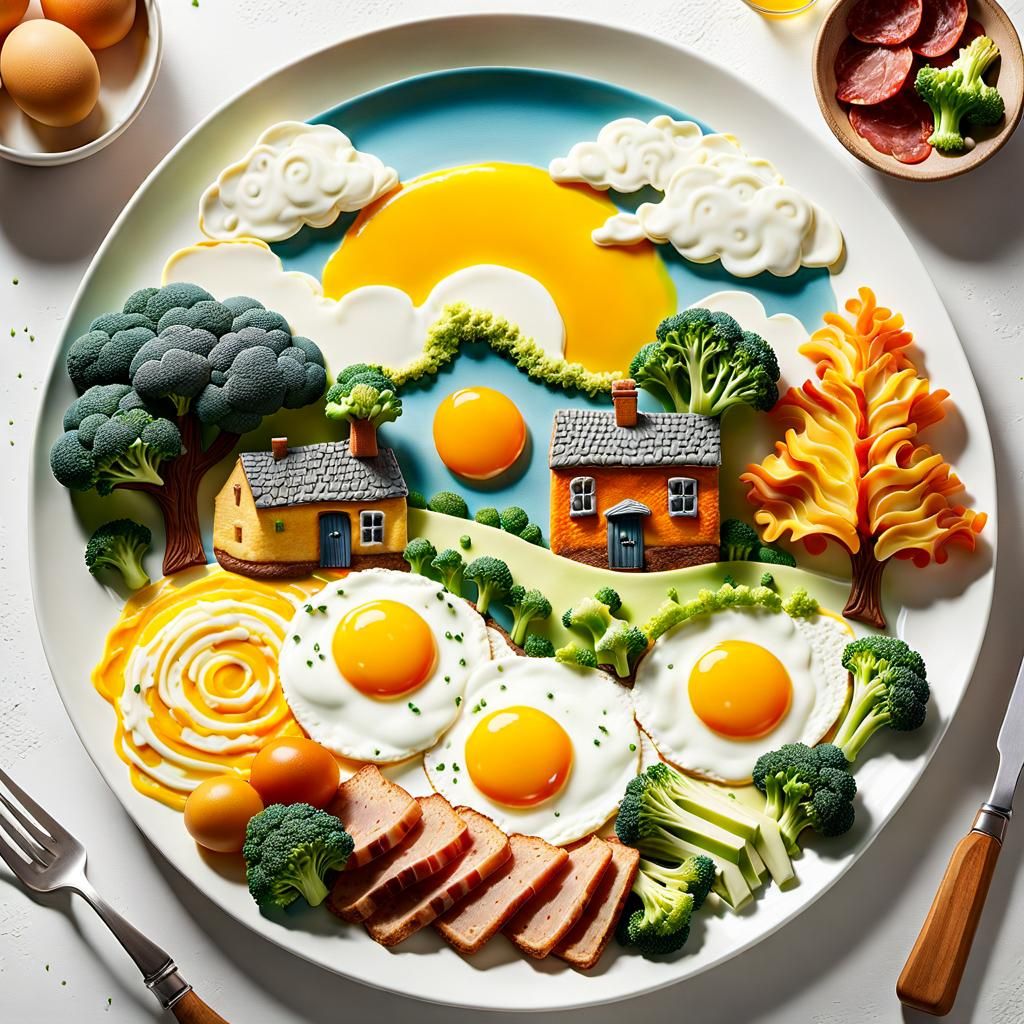 Edible Plate Landscape with Egg Sun