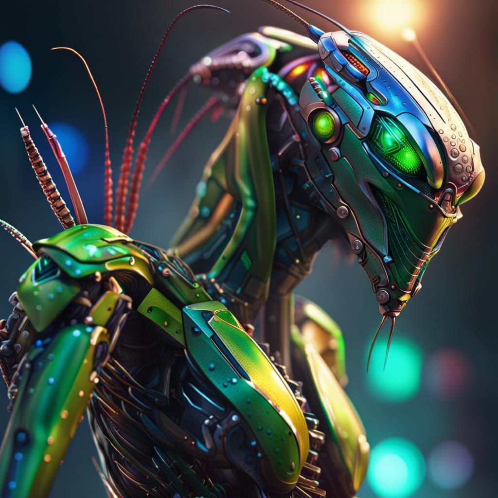 Hyperrealistic Cyborg Preying Mantis Concept Art