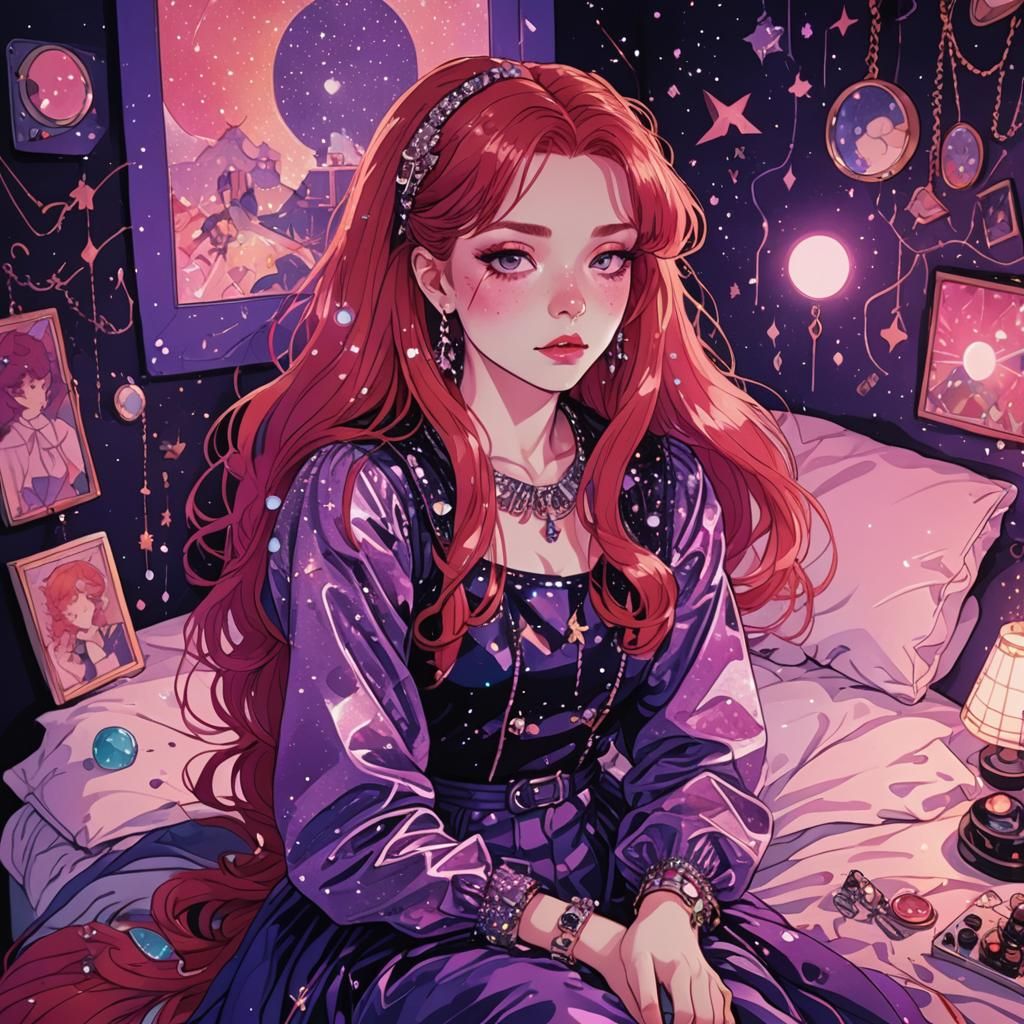 Girl with Red Hair in 80's Anime Style