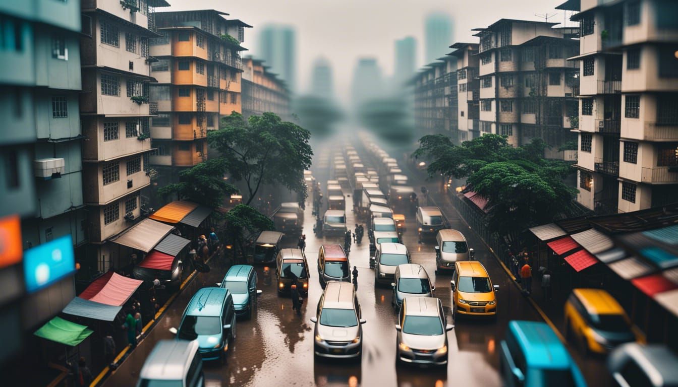 Overpopulated City in Rainy Weather: Professional Photograph...