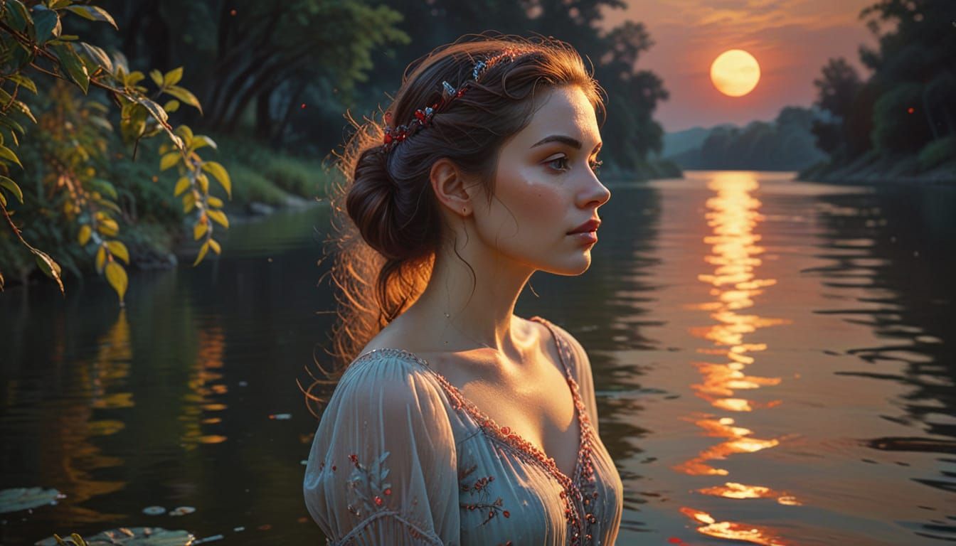 Radiant Woman Under the Golden Blood Moon