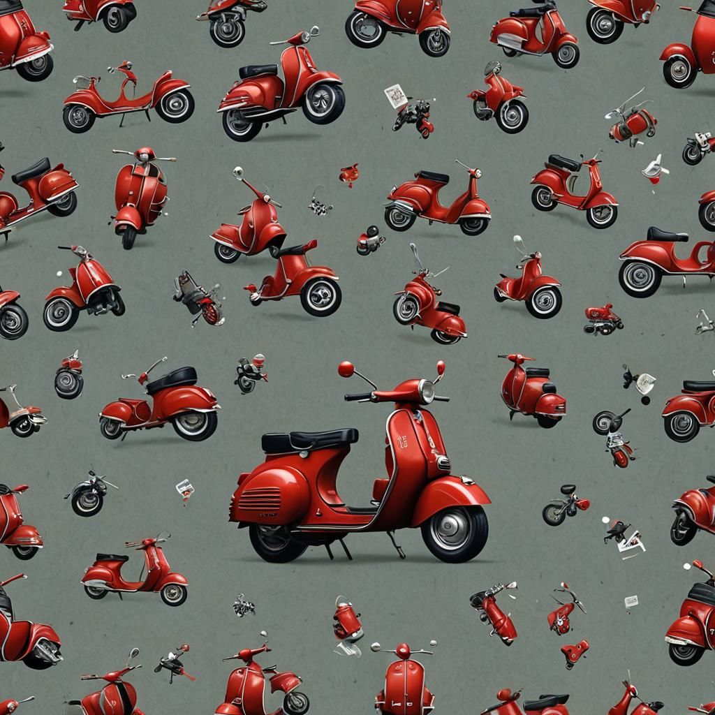 Classic Red Vespa Scooter in Detailed Matte Painting
