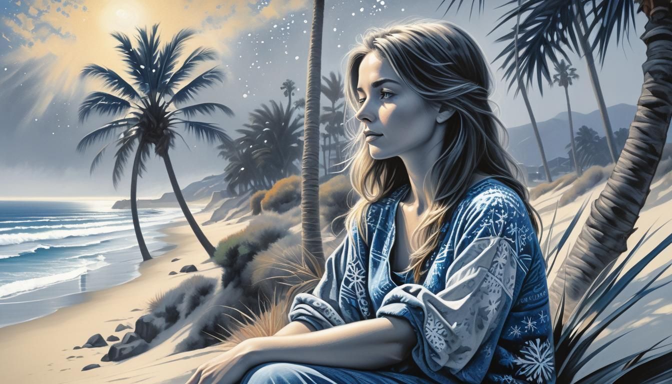 Dreaming of California in Winter, Charcoal Drawing