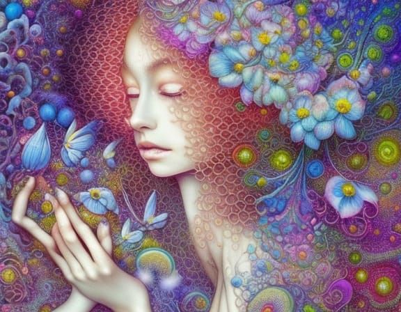 Lace Flowers with Ink Flow in Gouache Style