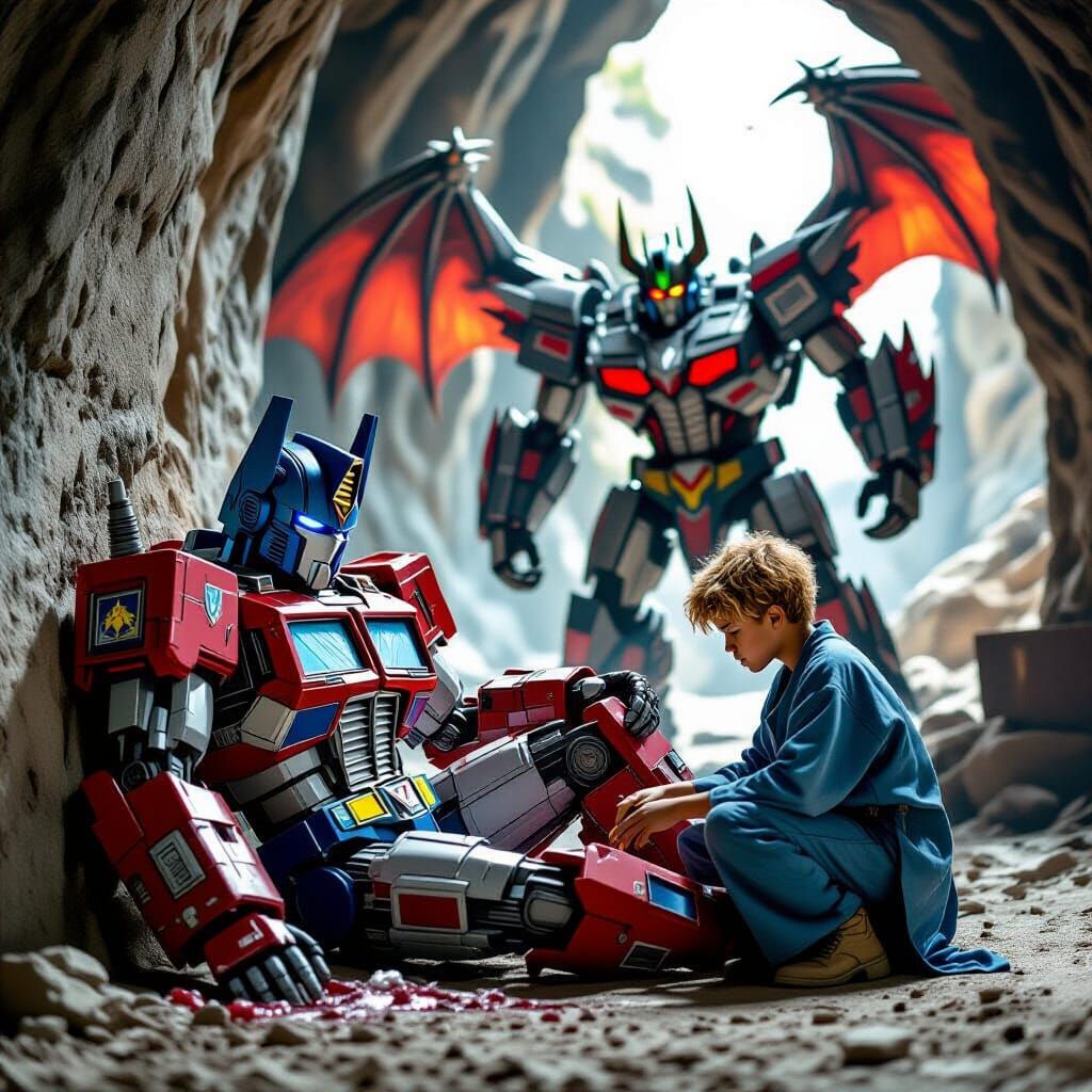 Optimus Prime tended to in Underground Cave