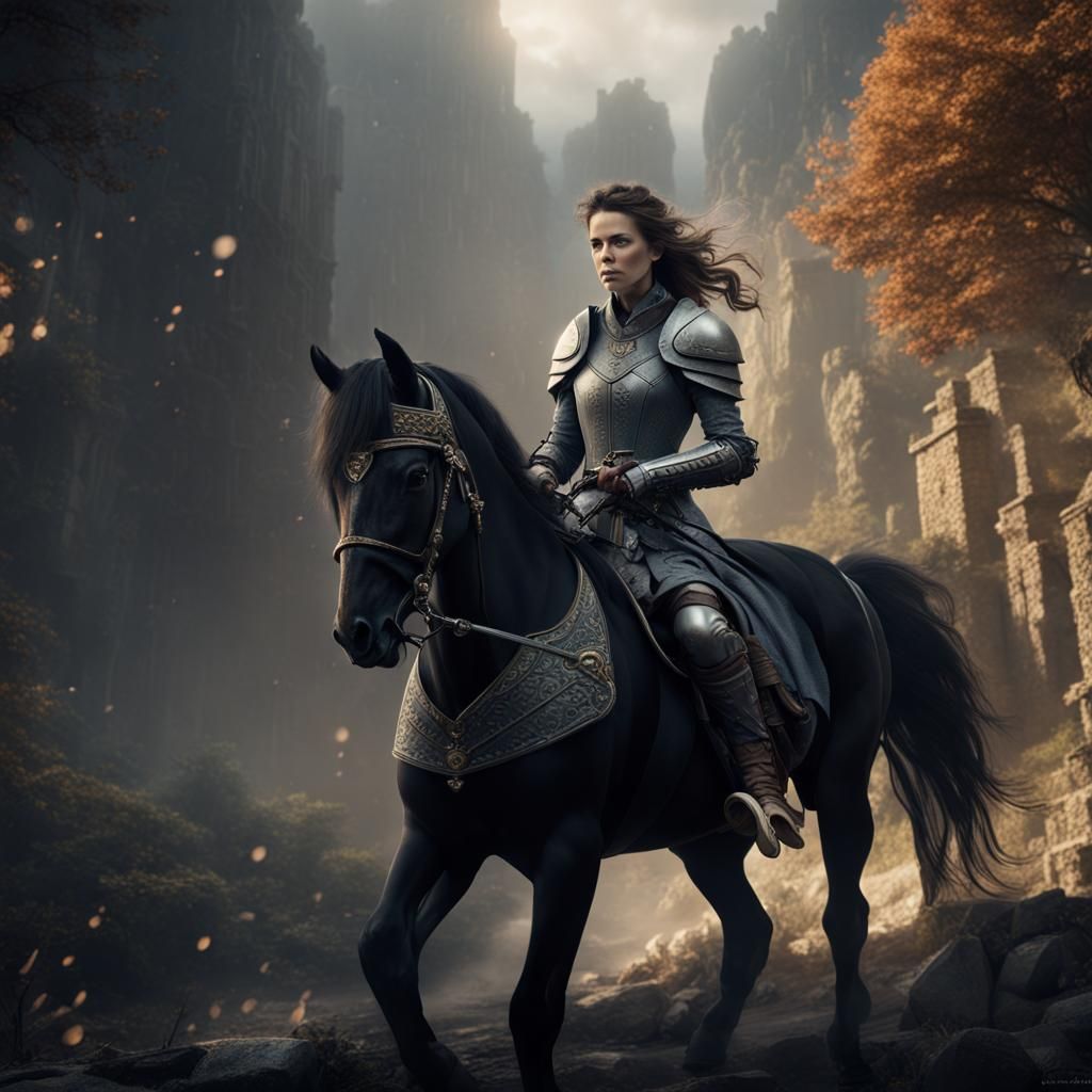 Medieval Warrior on Black Horse: Fantasy Art