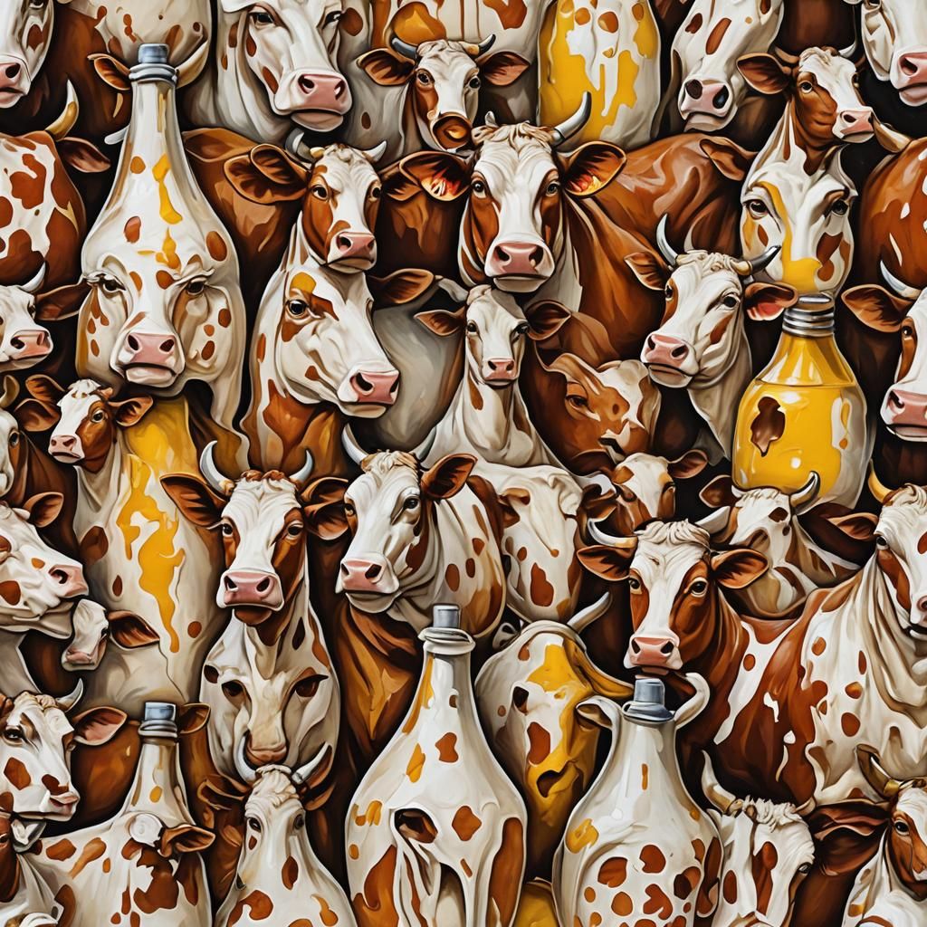 Fauvist Cow Milk Bottles in Grotesque Geometric Style