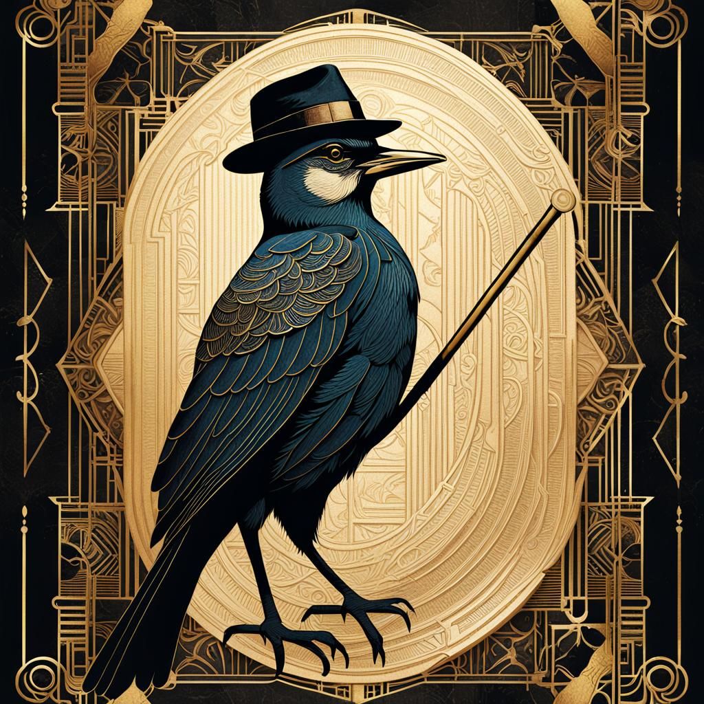 Art Deco Bird in Vintage Journal Page