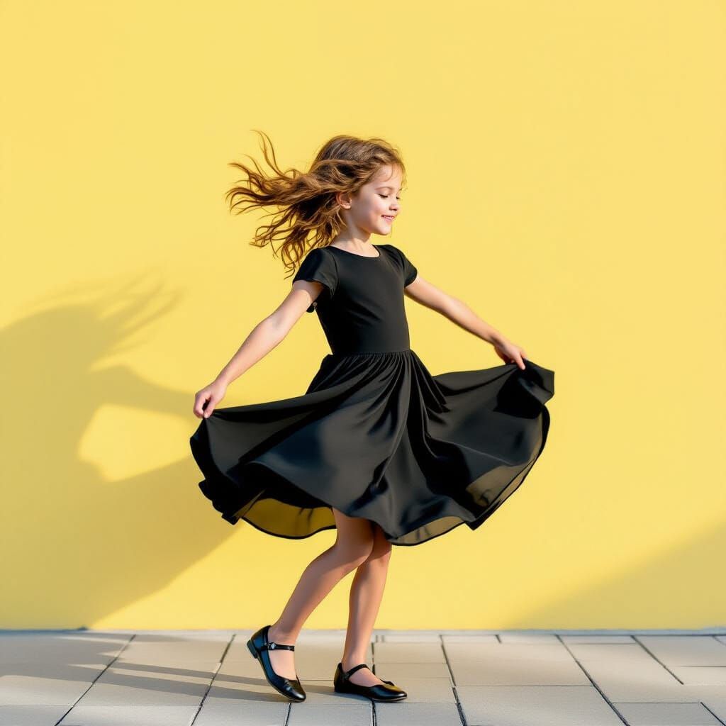 Silhouette of a Girl Dancing Against Yellow Wall