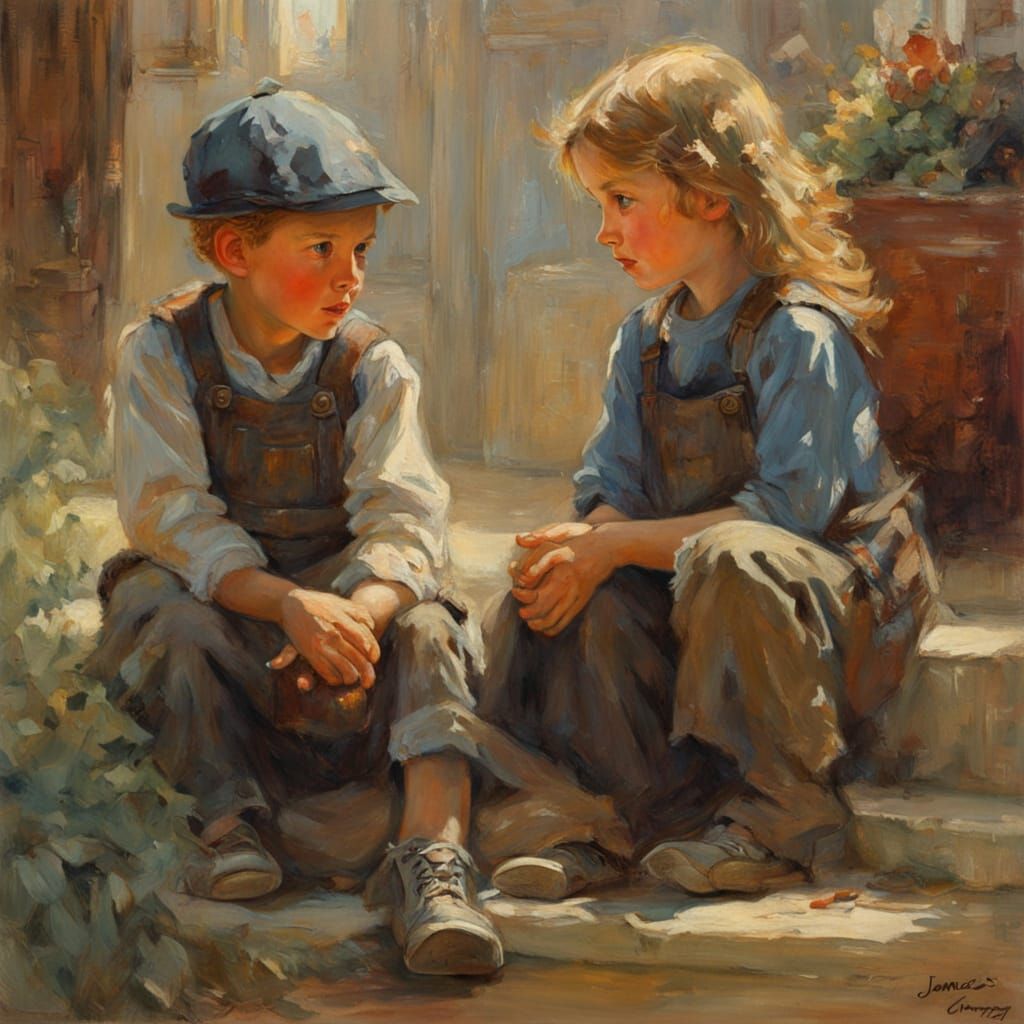 Child's Nostalgic Dream in Vivid Oil Paint