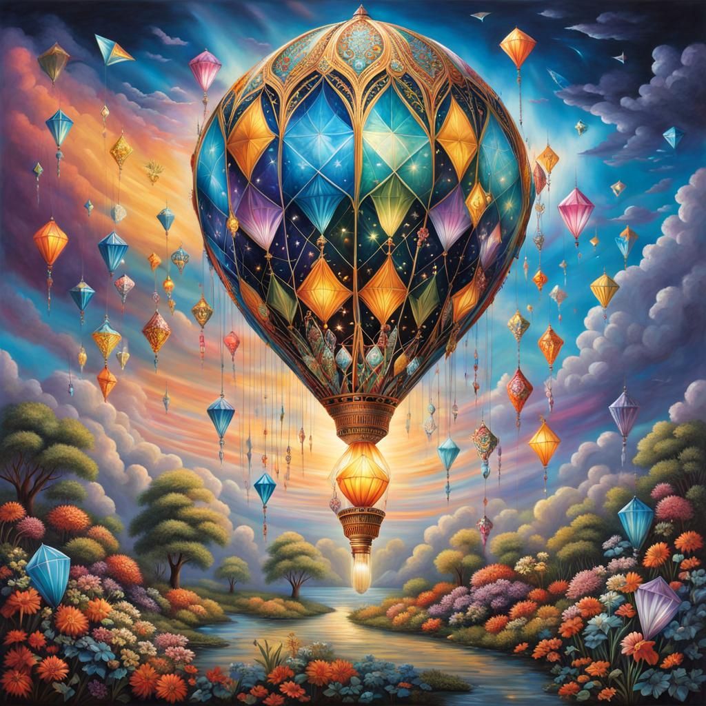 Bioluminescent Kite in Bottle: Hyperreal Organic Punk Art