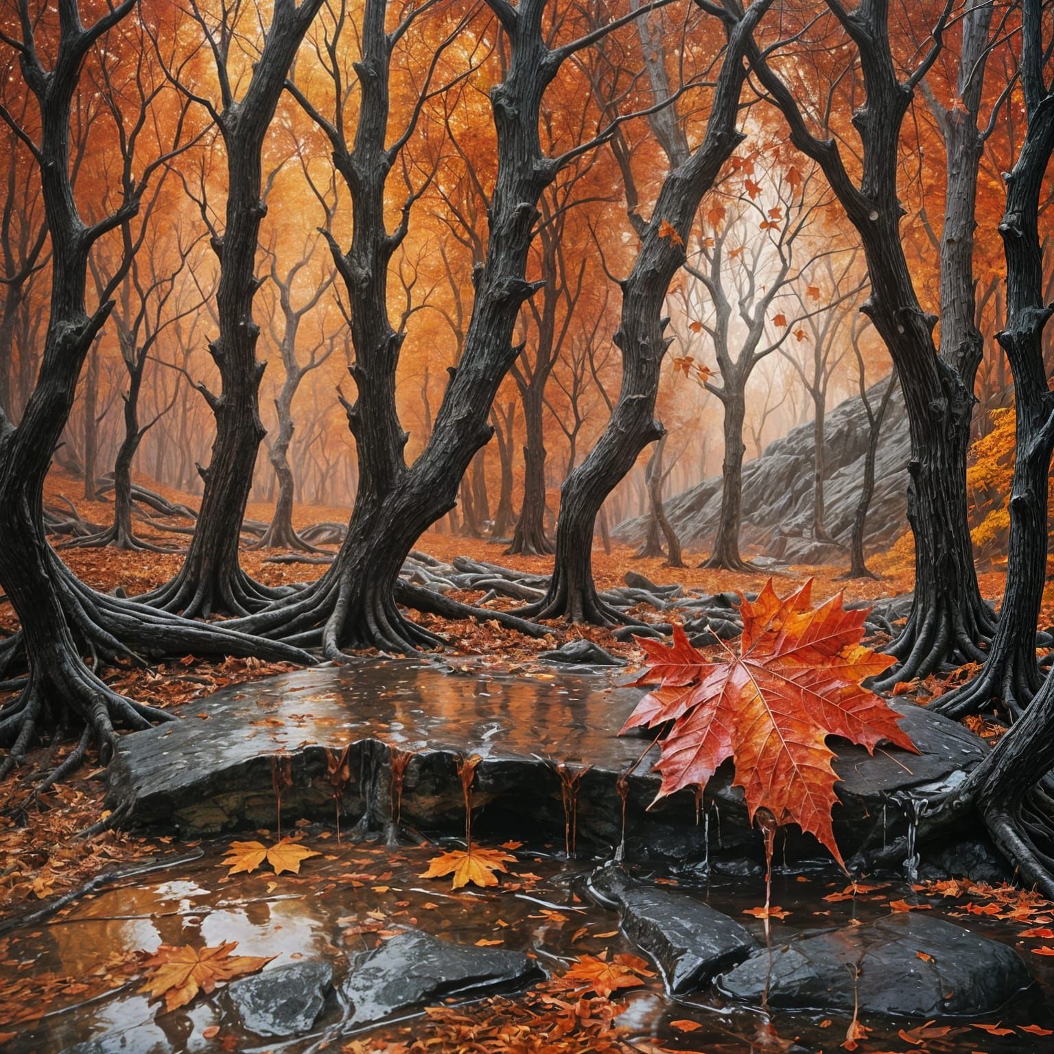 Surreal Autumn Landscape in Maximalist Oil Painting Style