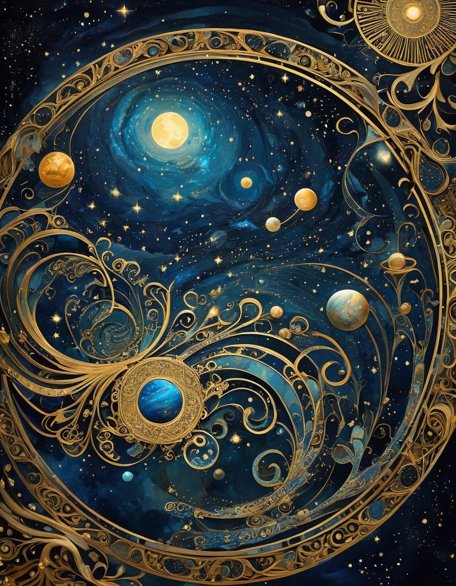 Golden Galaxy in Art Nouveau Style
